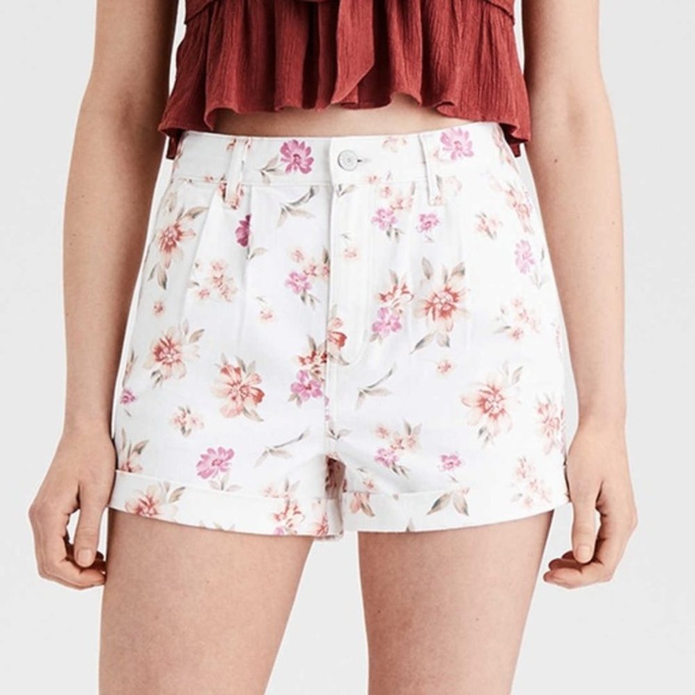 American Eagle Floral Print Denim Mom Shorts Size 4 - Picture 10 of 12